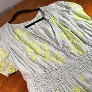 Anthropologie Mint and Neon Yellow Somerset Mini Dress